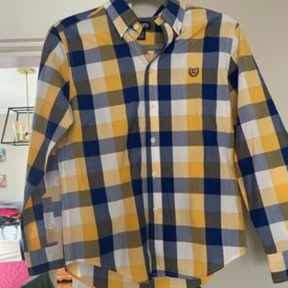 CHAPS Boys Easy Care Shirt 14-15 Years Large Yellow Check Cotton - Picture 2 of 3
